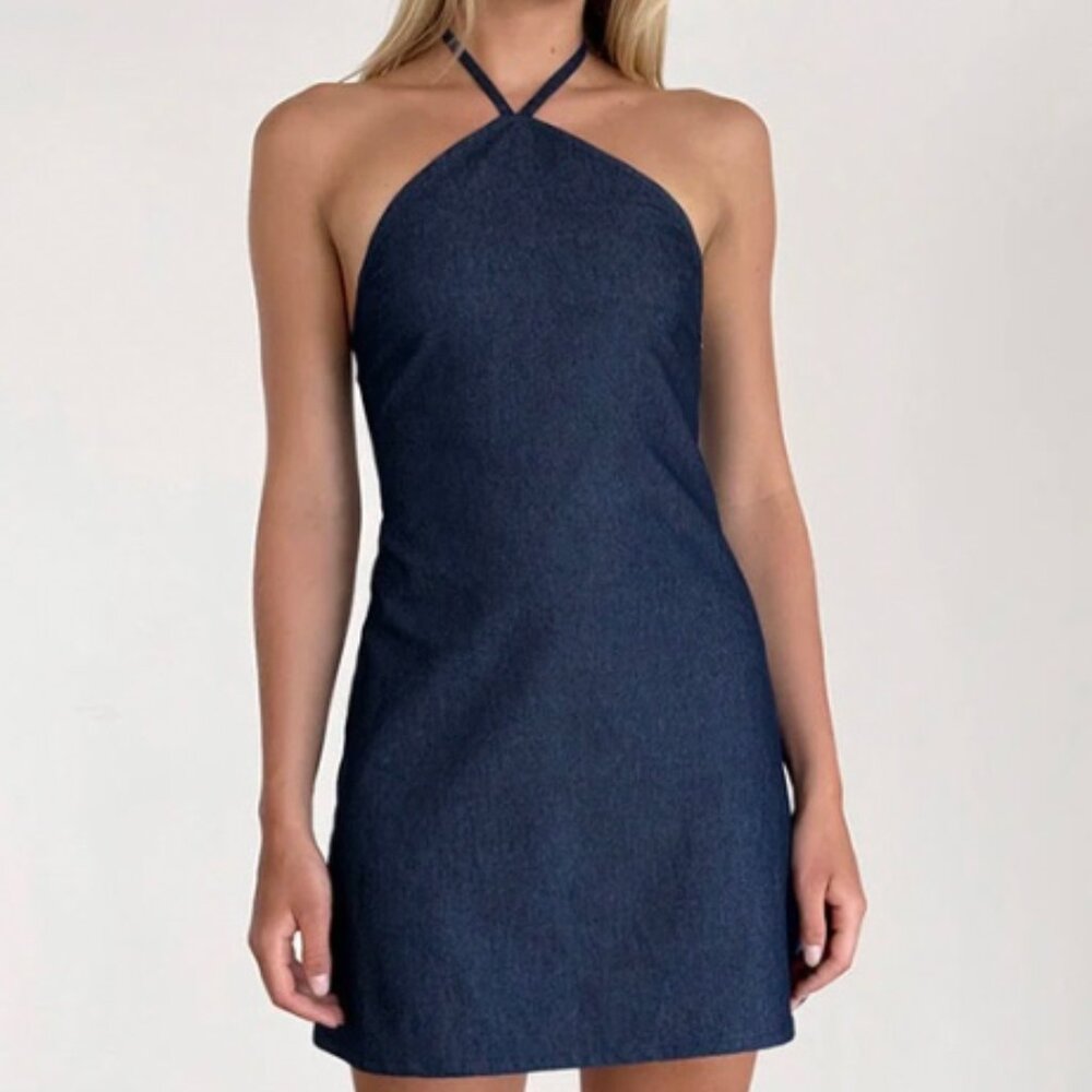 Motel Rocks Denim Halter Mini Dress